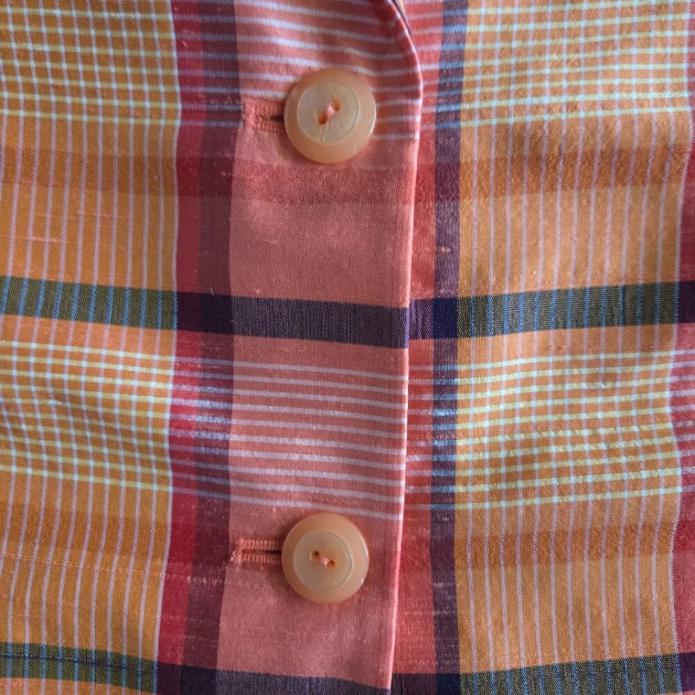 Carlisle 100% Silk Plaid Blazer Cropped Jacket Size 6 - Picture 3 of 5